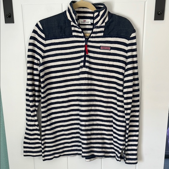 Vineyard Vines Tops - Vineyard Vines Navy and White Striped Quater-Zip Pullover